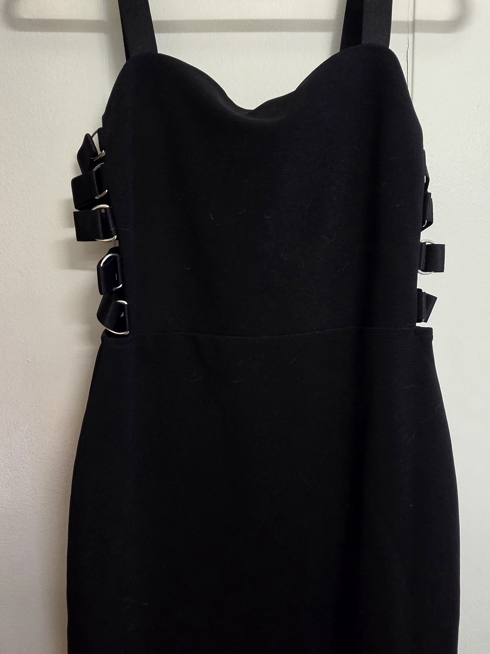 Express Black Mini Dress with Side Buckle Straps